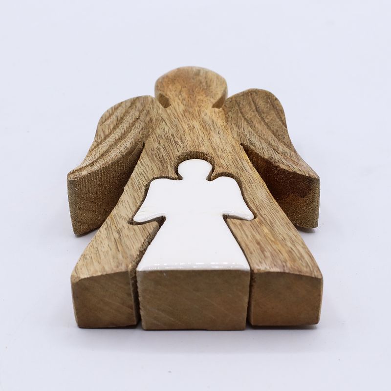 Mango Houten Engel in Engel - Witte Emaille - 15cm