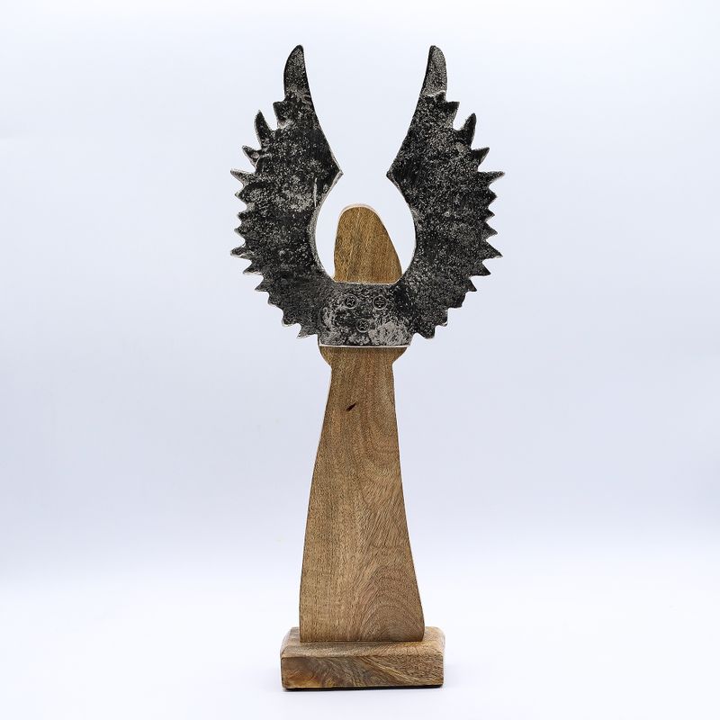 Grote Mango Houten Beschermengel Metalen Vleugels & Emaille Detail - 40cm