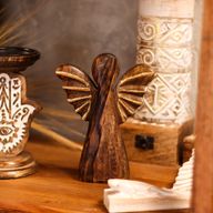 Grote Mango Houten Engel - Gouden Decor - 19cm