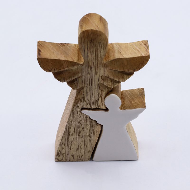 Mango Houten Engel in Engel - Witte Emaille - 15cm