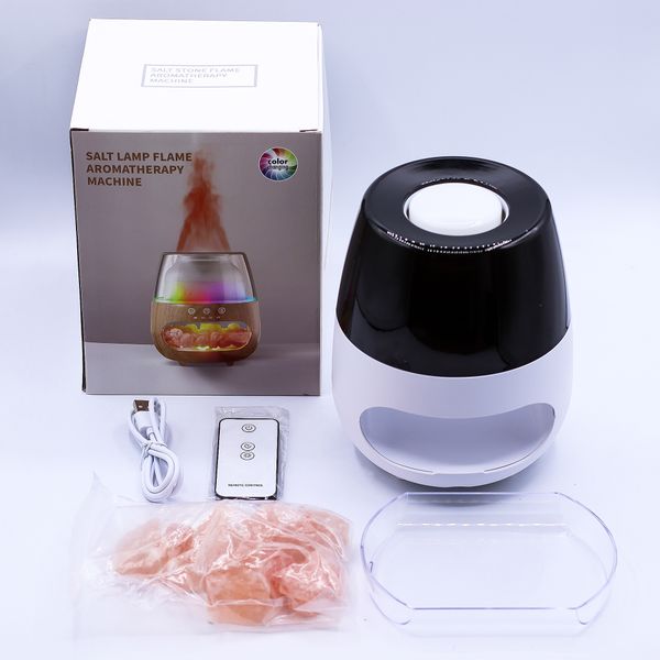 Zoutsteen Vlam-Effect Aromadiffuser – Wit USB – Kleurenverandering en Timer