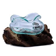 Gesmolten Glas Golvende Kom op Hout