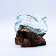 Gesmolten Glas Golvende Kom op Hout