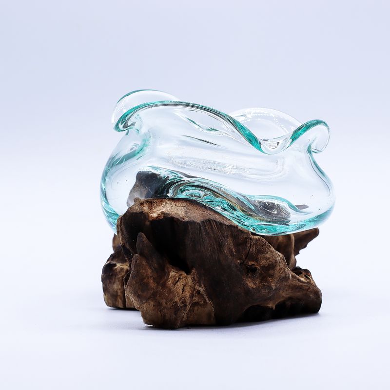 Gesmolten Glas Golvende Kom op Hout
