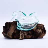Gesmolten Glas Golvende Kom op Hout