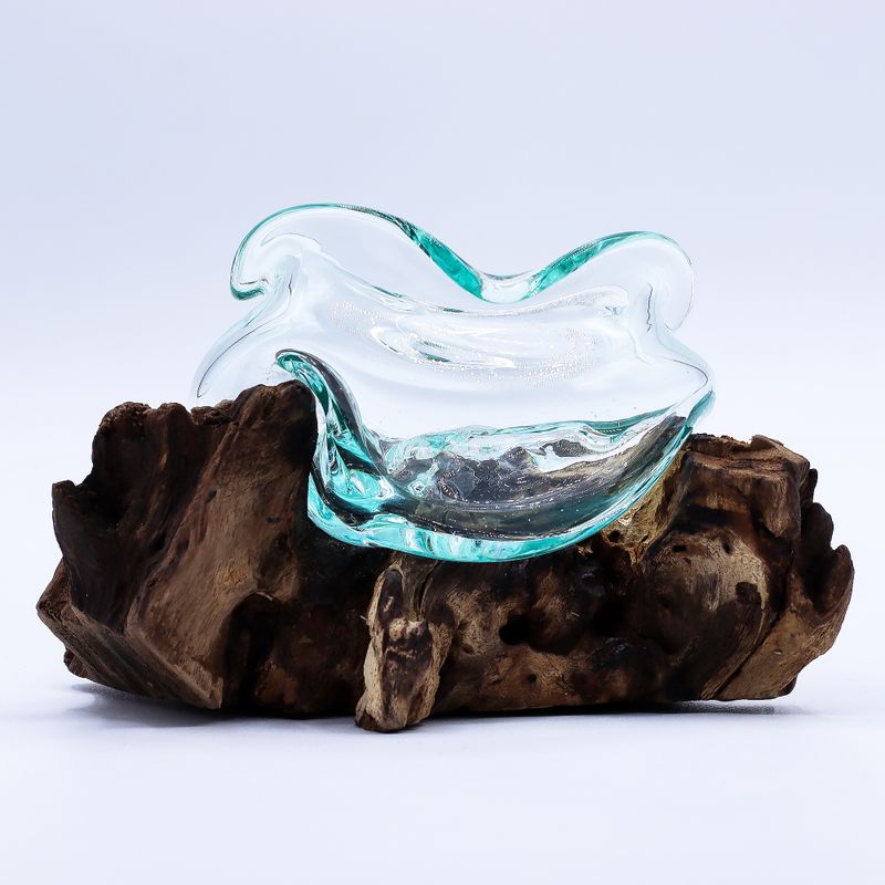 Gesmolten Glas Golvende Kom op Hout