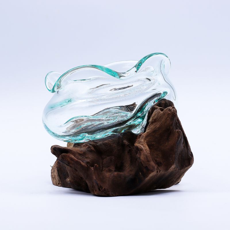 Gesmolten Glas Golvende Kom op Hout