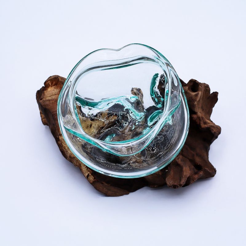 Gesmolten Glas Golvende Kom op Hout