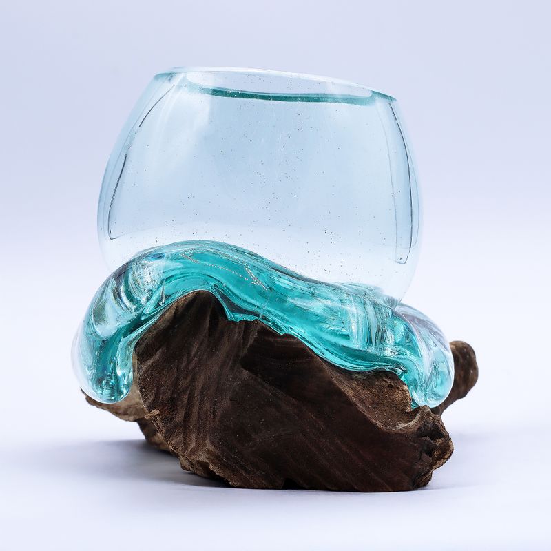 Gesmolten Glas Mini Goudviskom op Hout