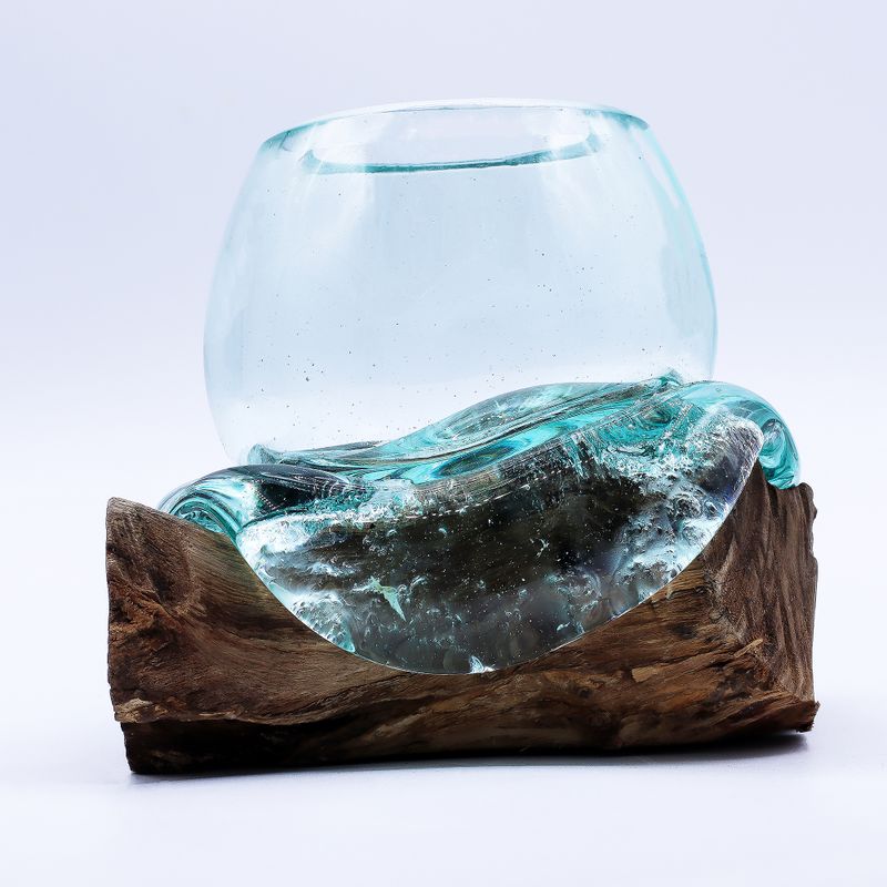 Gesmolten Glas Mini Goudviskom op Hout