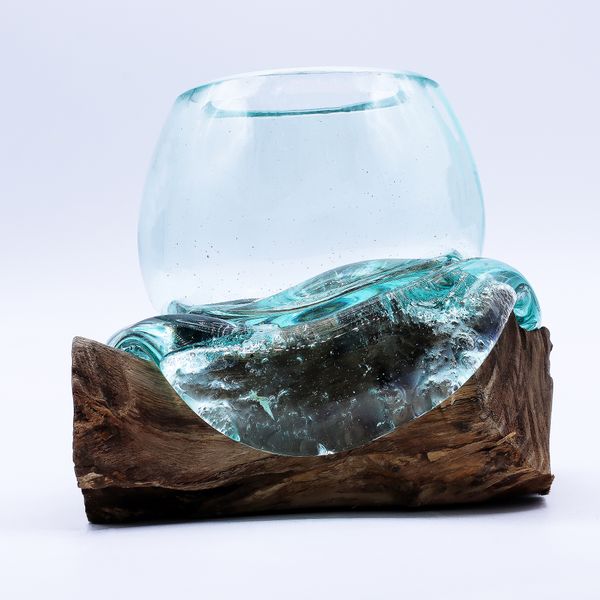 Gesmolten Glas Mini Goudviskom op Hout