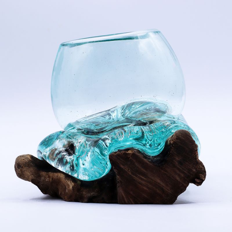 Gesmolten Glas Mini Goudviskom op Hout