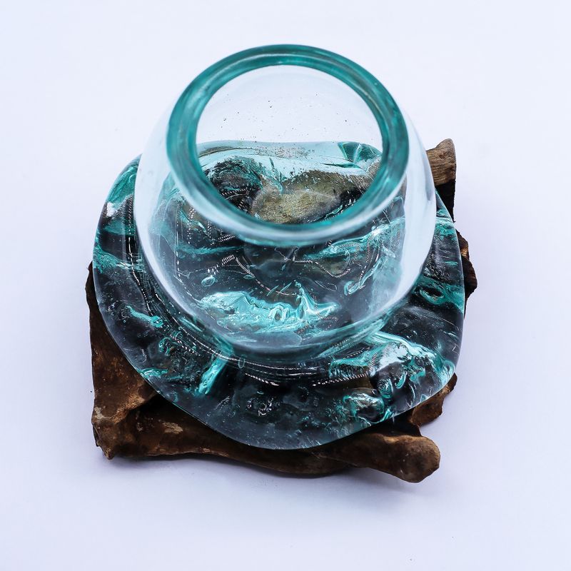 Gesmolten Glas Mini Goudviskom op Hout