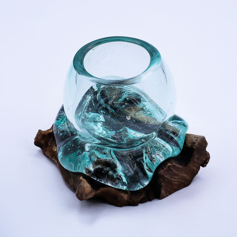 Gesmolten Glas Mini Goudviskom op Hout