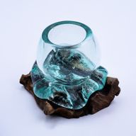 Gesmolten Glas Mini Goudviskom op Hout