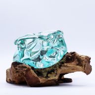 Gesmolten Glas Zware Asbak / Kaarshouder op Hout