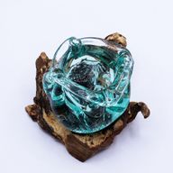 Gesmolten Glas Zware Asbak / Kaarshouder op Hout