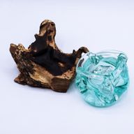 Gesmolten Glas Zware Asbak / Kaarshouder op Hout