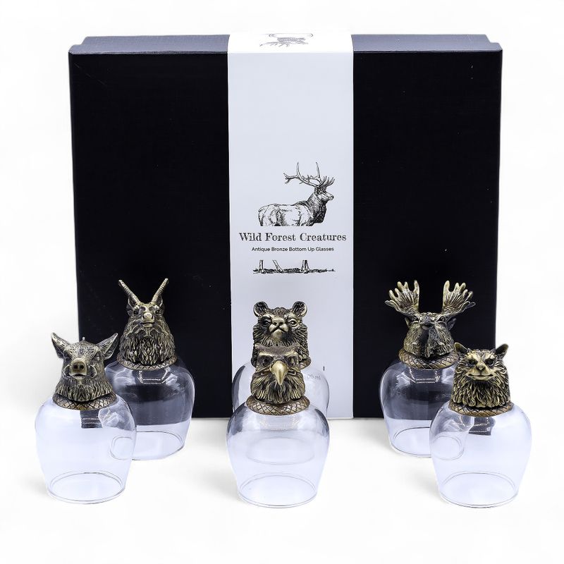 Ondersteboven Glazen (100 ml) – Wilde Boswezens – Antiek Brons