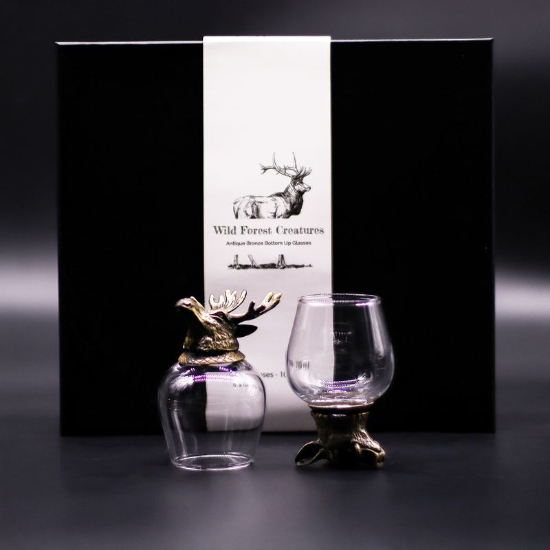 Ondersteboven Glazen (100 ml) – Wilde Boswezens – Antiek Brons
