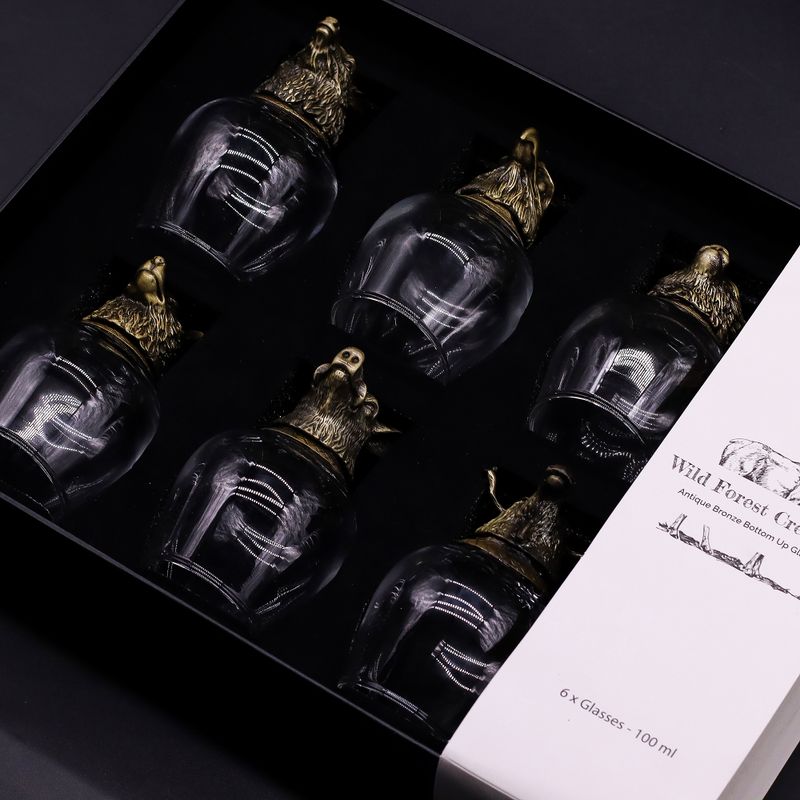 Ondersteboven Glazen (100 ml) – Wilde Boswezens – Antiek Brons