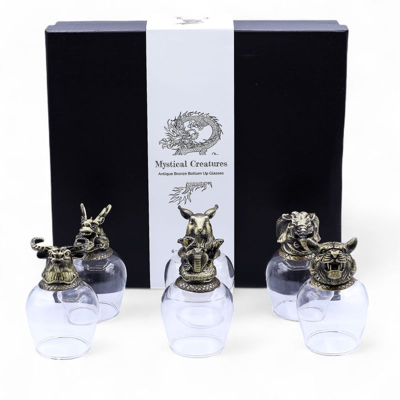 Ondersteboven Glazen (100 ml) – Mystieke Wezens – Antiek Brons