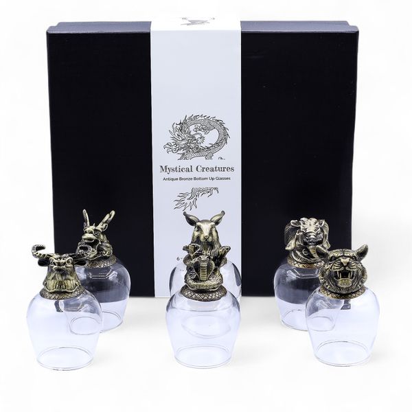 Ondersteboven Glazen (100 ml) – Mystieke Wezens – Antiek Brons