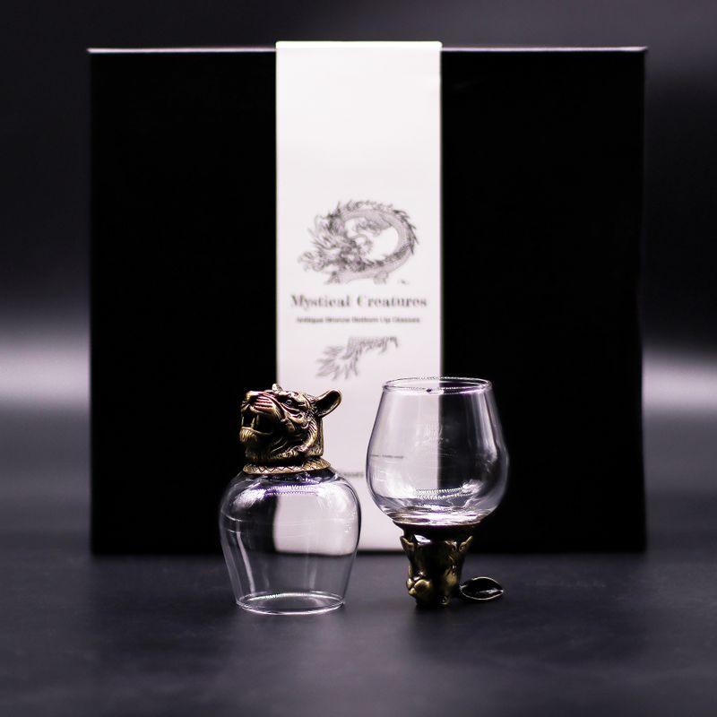 Ondersteboven Glazen (100 ml) – Mystieke Wezens – Antiek Brons