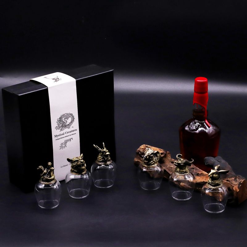 Ondersteboven Glazen (100 ml) – Mystieke Wezens – Antiek Brons