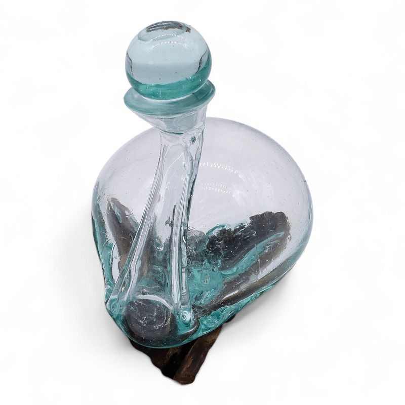 Gesmolten Glas Eendkaraf op Hout met Stop