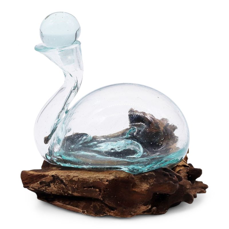 Gesmolten Glas Eendkaraf op Hout met Stop