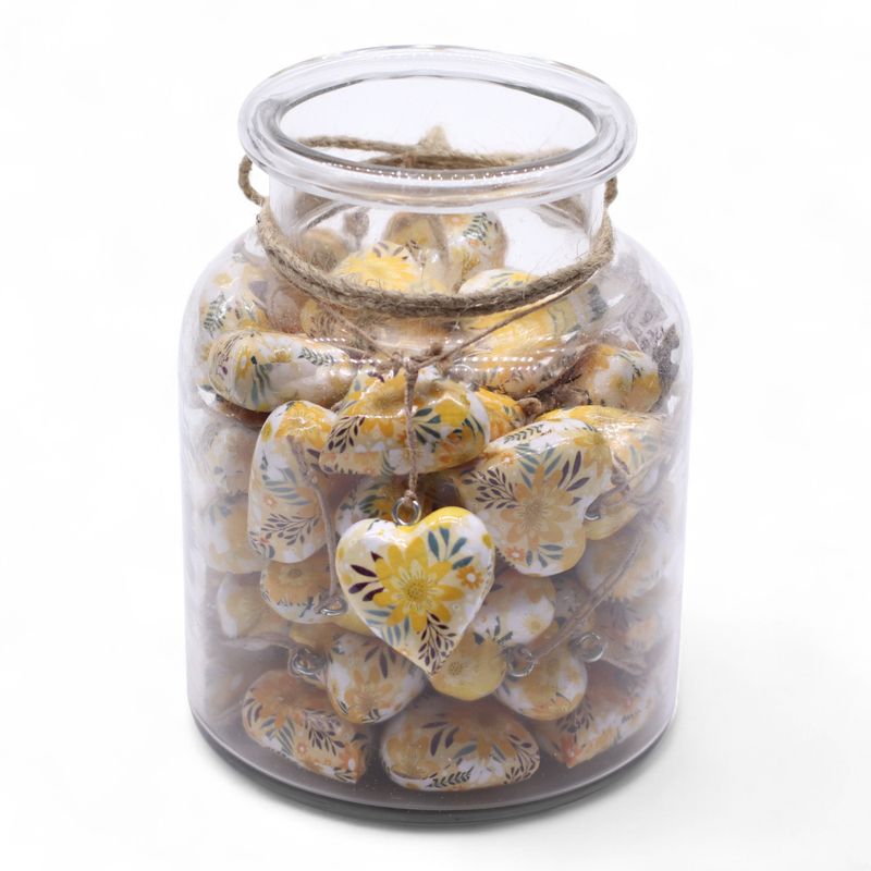 Grote Decoratieve Houten Harten – Gele Bloem (50) – in Displaypot