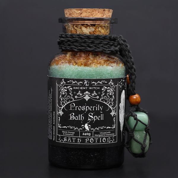 Ancient Witch Bath Spell Potion & Aventurine Crystal Amulet - Prosperity