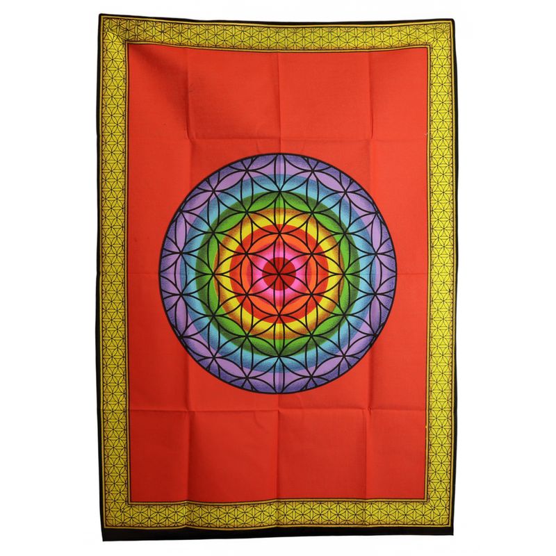 Katoenen Wanddecoratie (70x110cm) - Regenboog Bloem des Levens