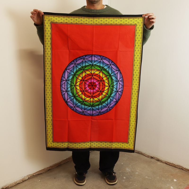 Katoenen Wanddecoratie (70x110cm) - Regenboog Bloem des Levens