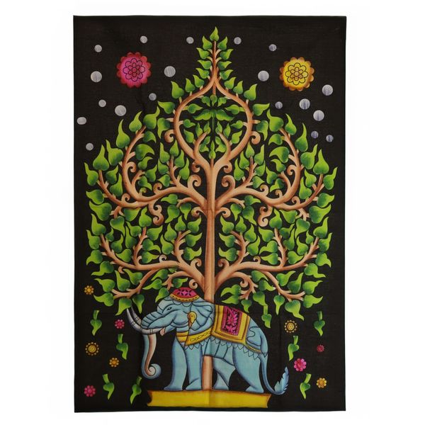Katoenen Wanddecoratie (70x110cm) - Olifant & Levensboom