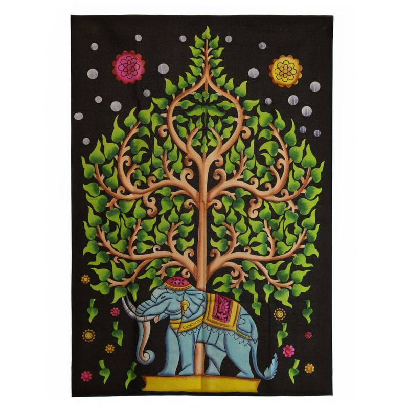 Katoenen Wanddecoratie (70x110cm) - Olifant & Levensboom