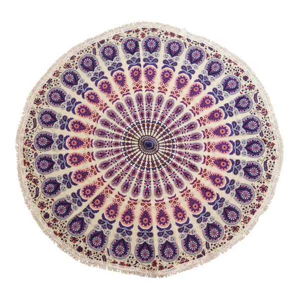 Kleine Mandala Ronde Katoenen Kunst (130cm) - Pauwenpurper