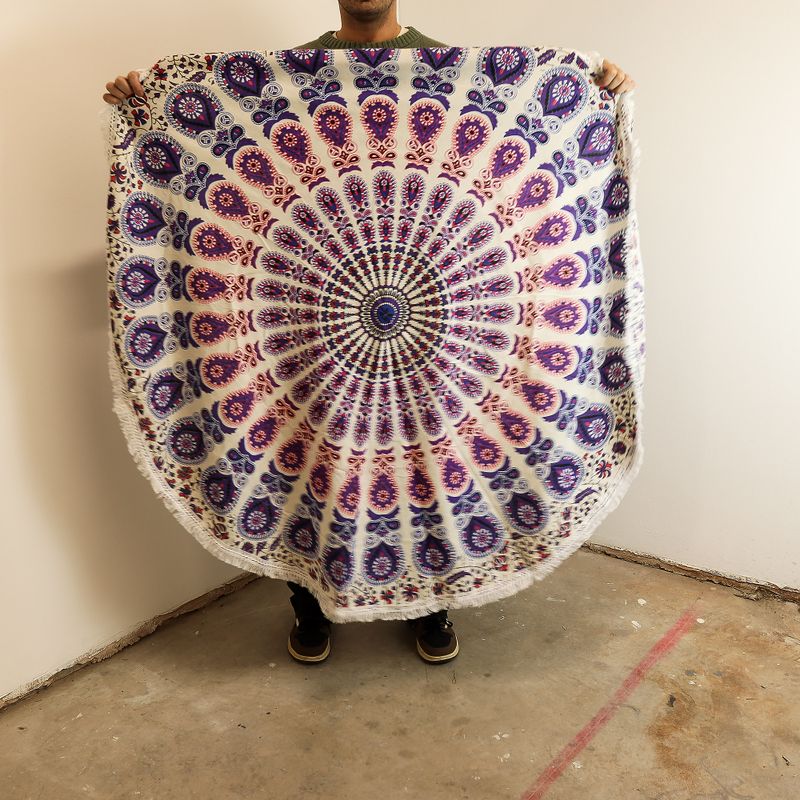 Kleine Mandala Ronde Katoenen Kunst (130cm) - Pauwenpurper
