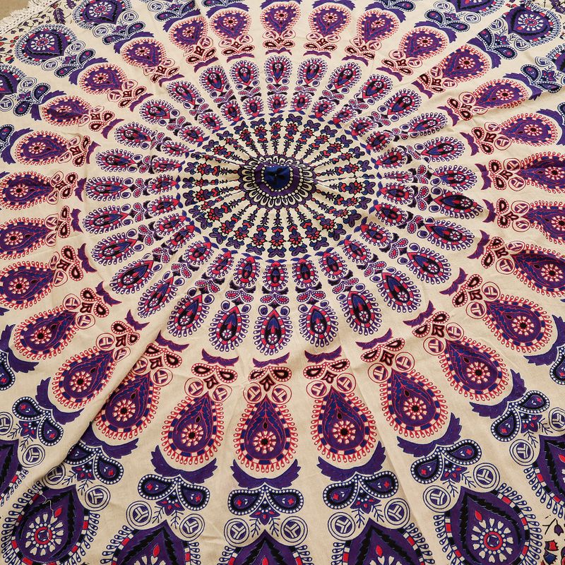 Kleine Mandala Ronde Katoenen Kunst (130cm) - Pauwenpurper
