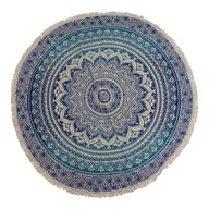 Kleine Mandala Ronde Katoenen Kunst (130cm) - Klassiek Blauw