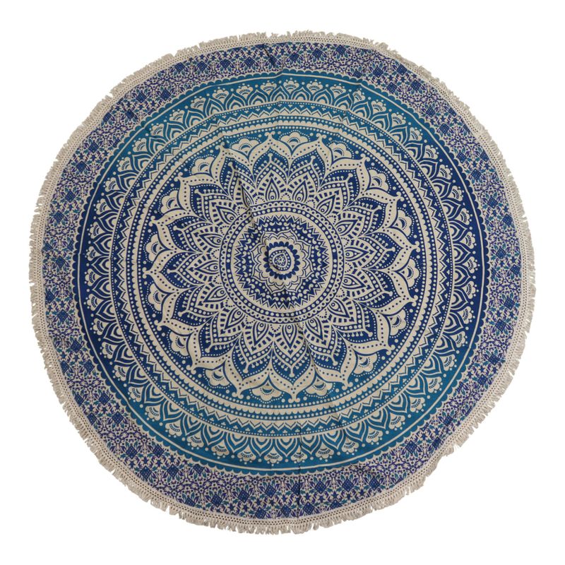 Kleine Mandala Ronde Katoenen Kunst (130cm) - Klassiek Blauw
