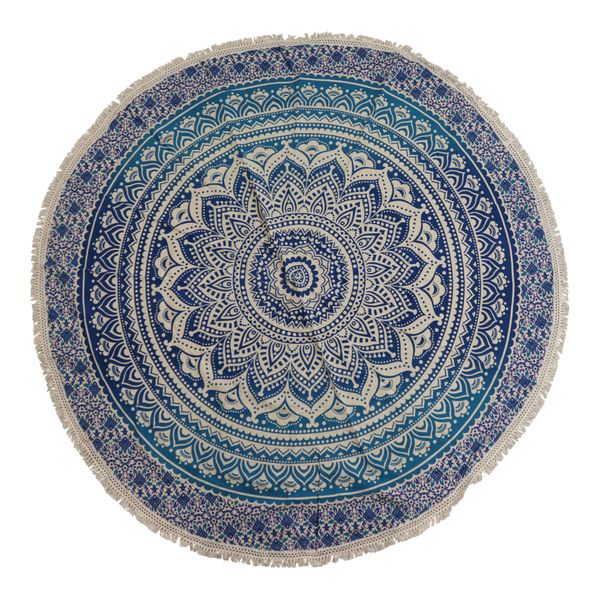 Kleine Mandala Ronde Katoenen Kunst (130cm) - Klassiek Blauw