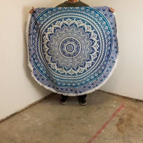 Kleine Mandala Ronde Katoenen Kunst (130cm) - Klassiek Blauw