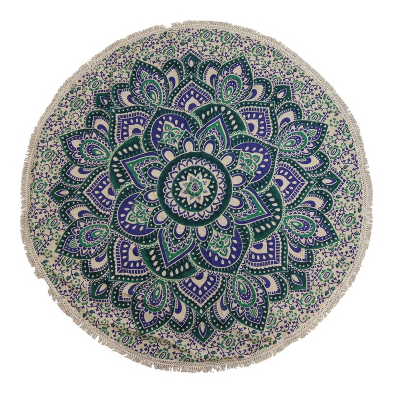 Kleine Mandala Ronde Katoenen Kunst (130cm) - Zeegroen & Blauw