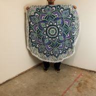 Kleine Mandala Ronde Katoenen Kunst (130cm) - Zeegroen & Blauw