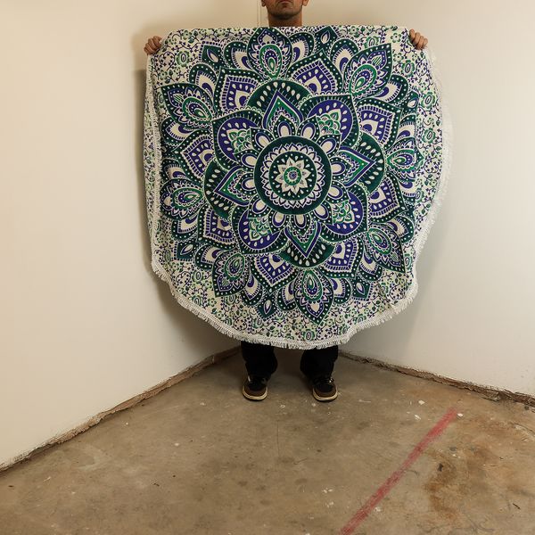 Kleine Mandala Ronde Katoenen Kunst (130cm) - Zeegroen & Blauw