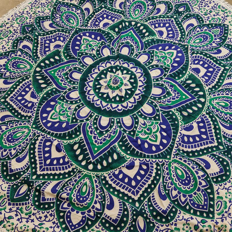 Kleine Mandala Ronde Katoenen Kunst (130cm) - Zeegroen & Blauw