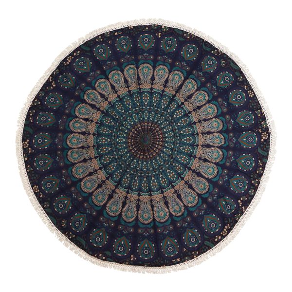 Kleine Mandala Ronde Katoenen Kunst (130cm) - Pauwenblauw