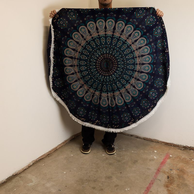 Kleine Mandala Ronde Katoenen Kunst (130cm) - Pauwenblauw